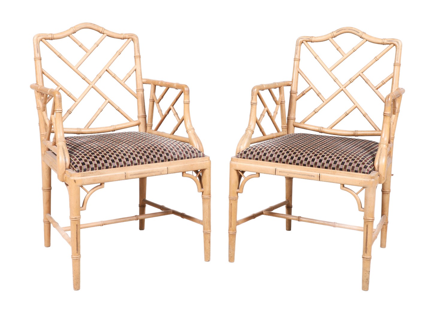 Pair Bamboo form open armchairs,