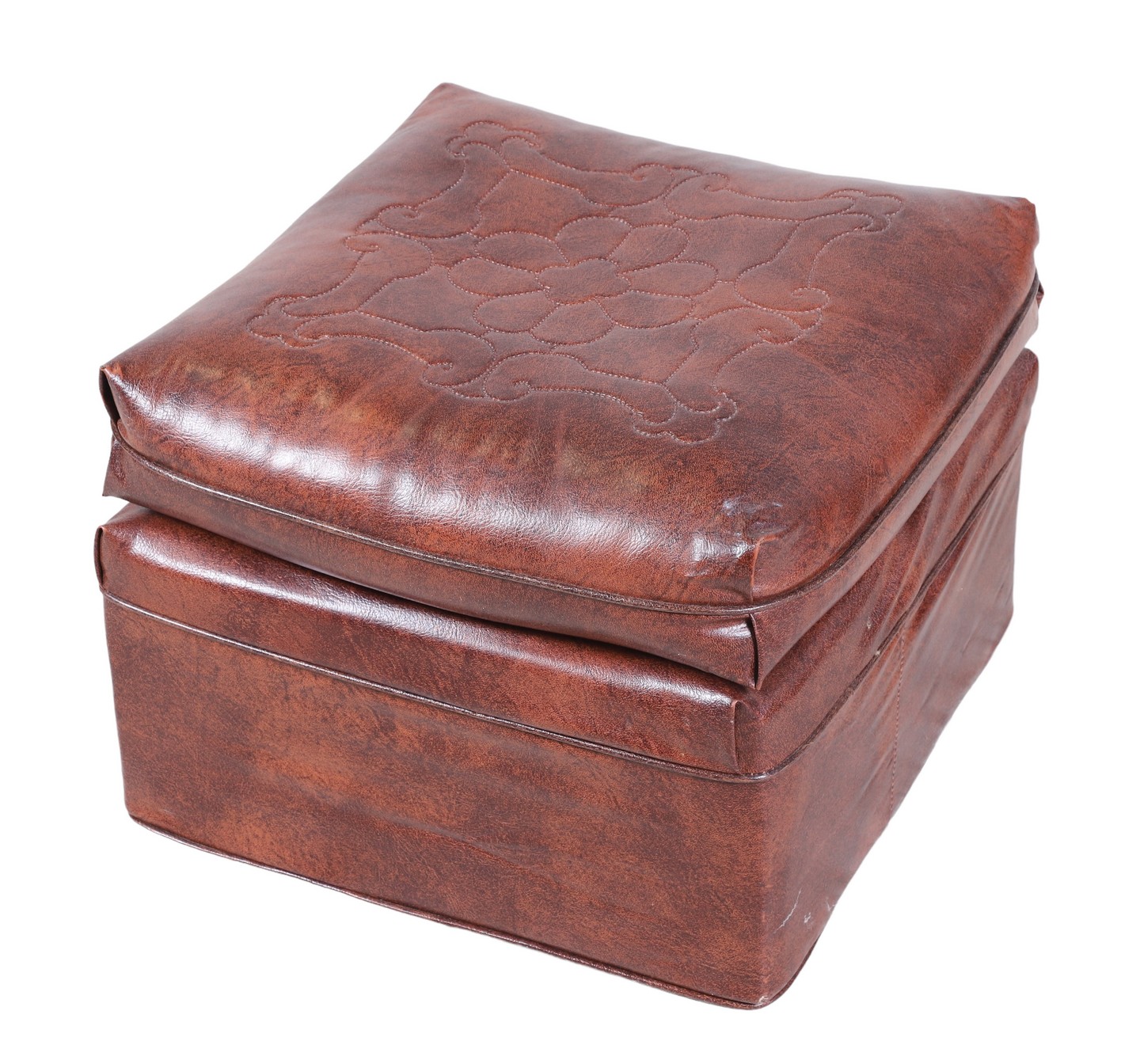 Contemporary stitched leather ottoman,
