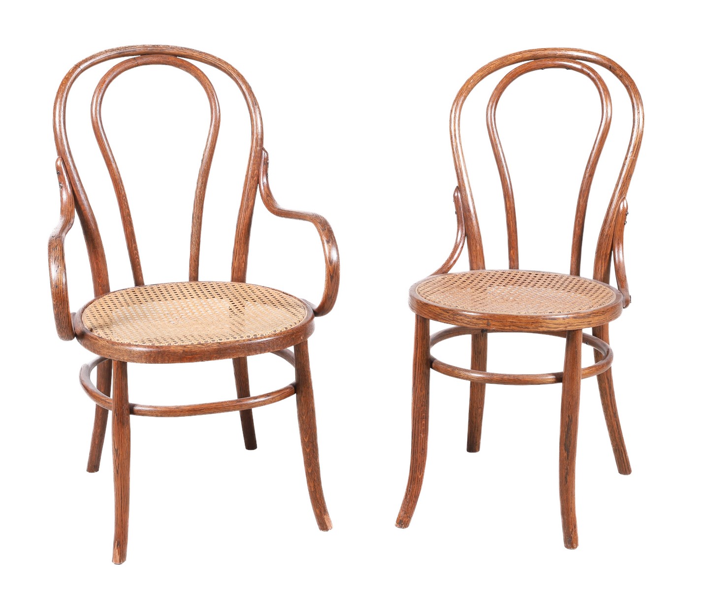 (2) Thonet style oak bentwood chairs,