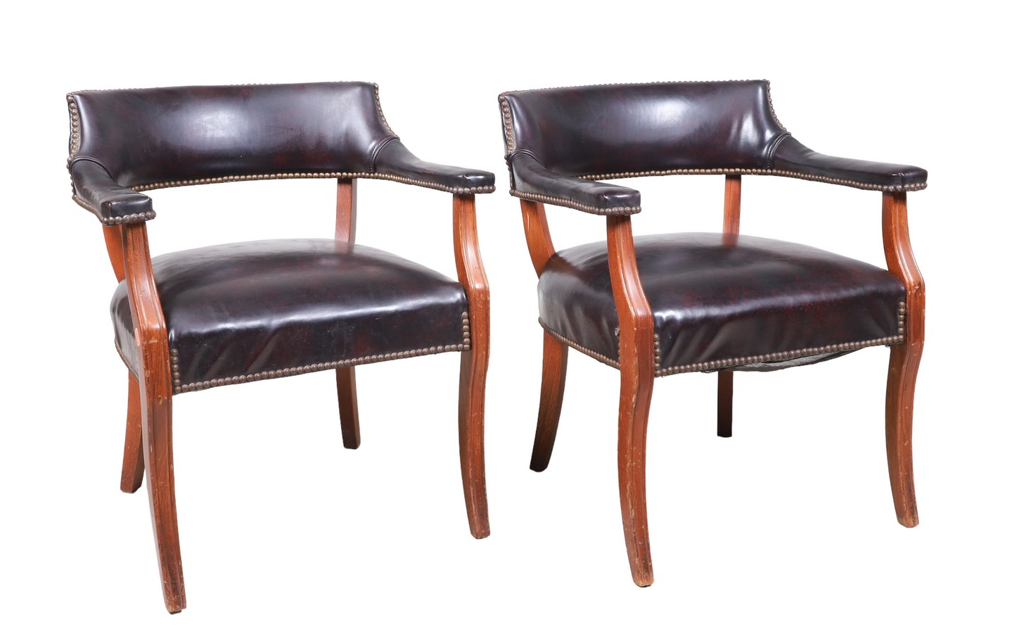 Pair mahogany leather office chairs,