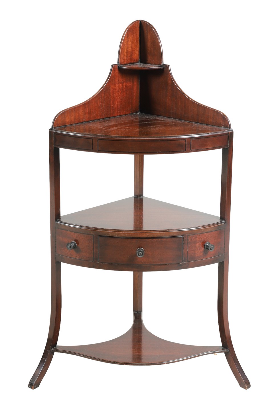 Mahogany bowfront corner etagere,