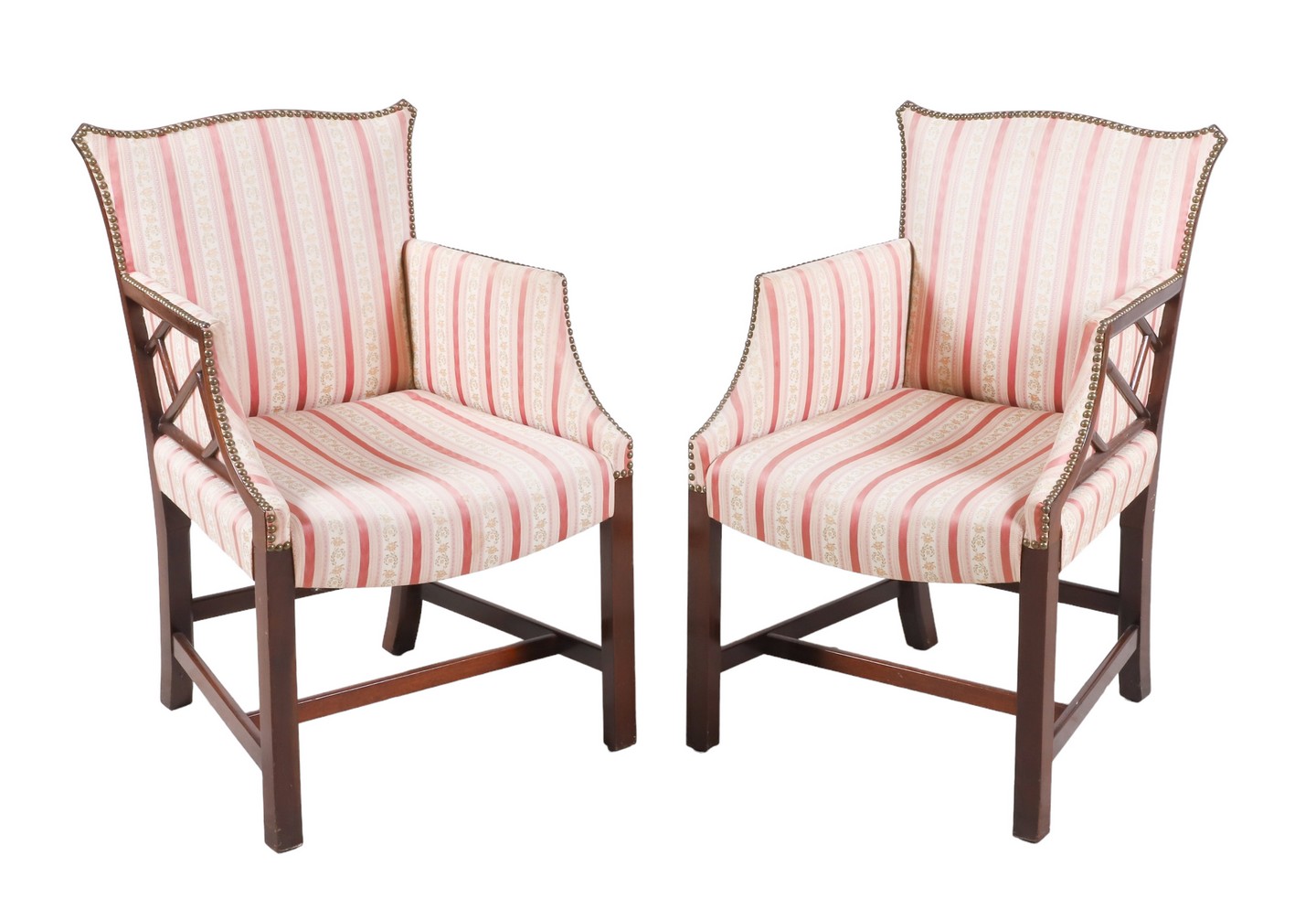 Pair Chippendale style upholstered