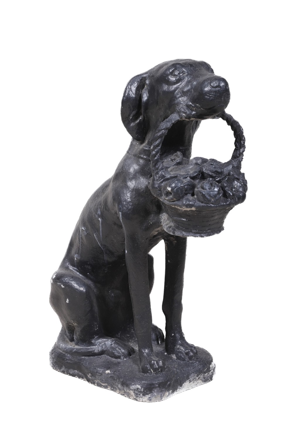 Cement painted dog with basket  27a567