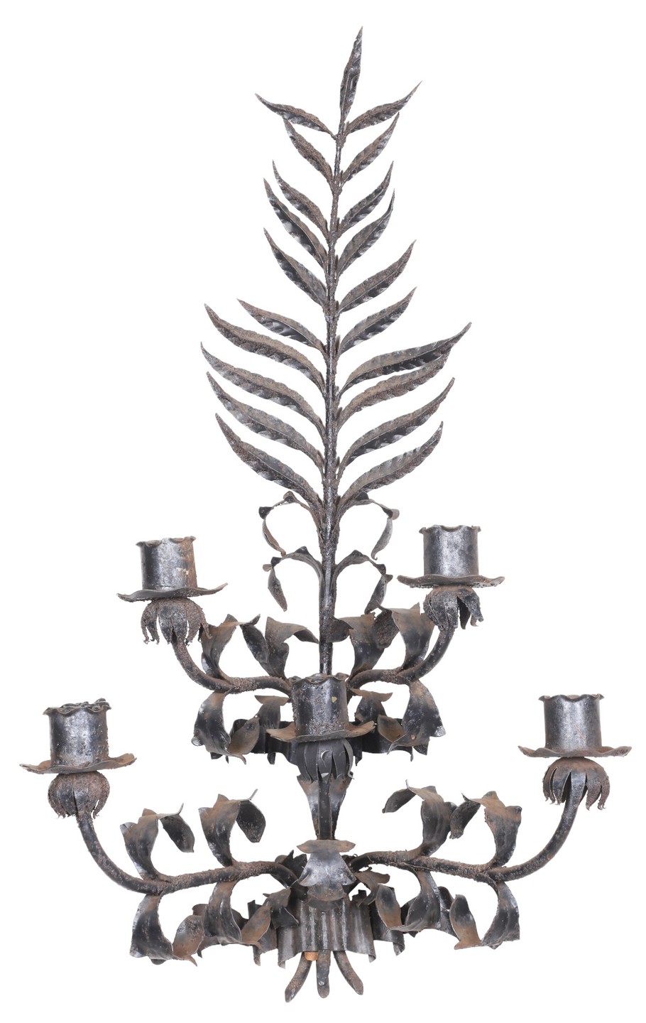 Iron hanging wall sconce, leaf
