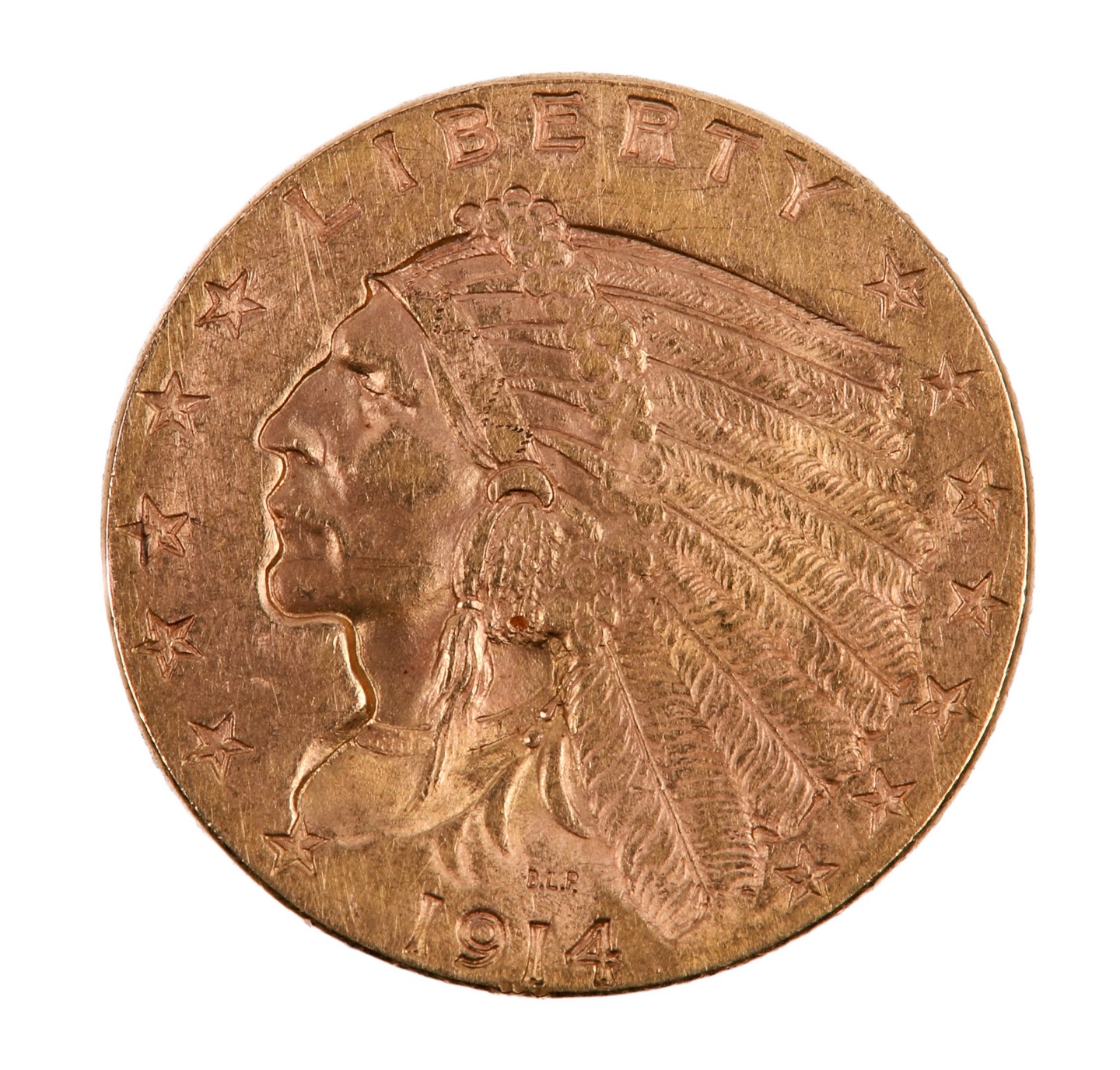 1914 Indian Head $2.50 Gold Coin,