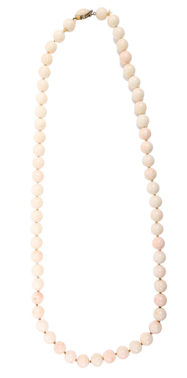 Angel skin coral necklace, 11mm, hand