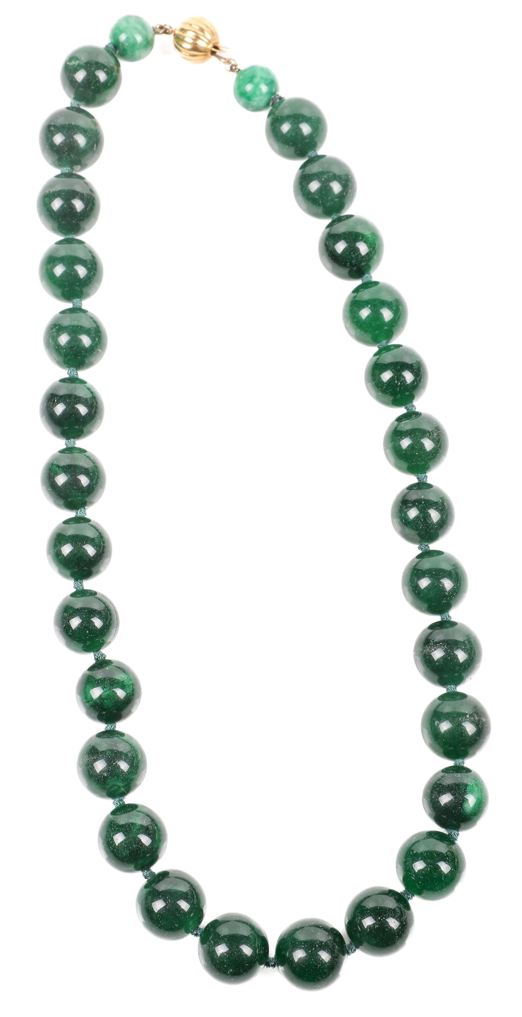 Jade bead necklace, 13.7 mm beads,