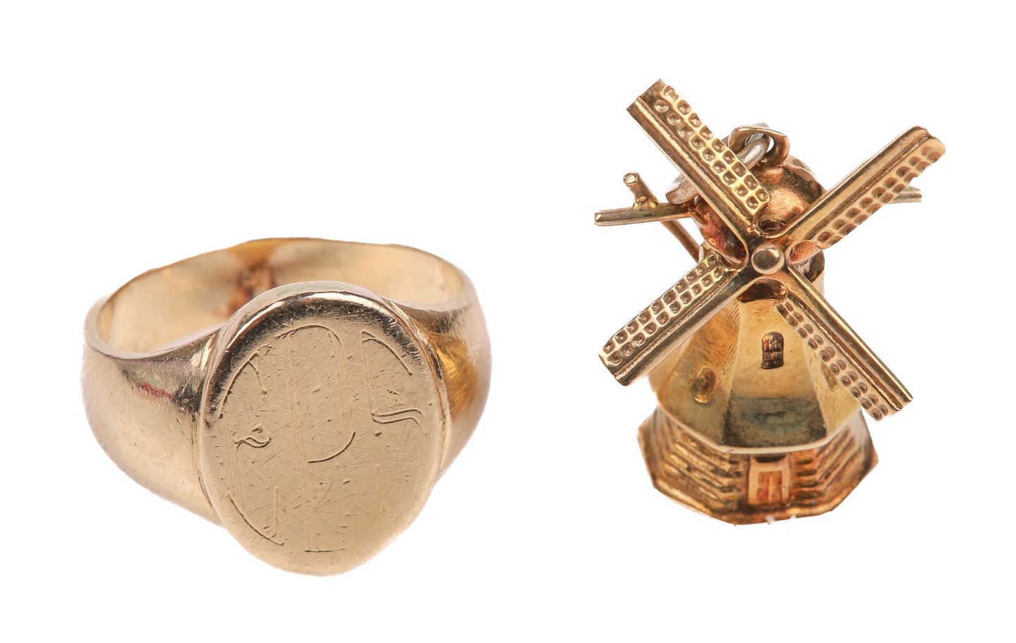 14K Signet ring and charm to include 27a5bf