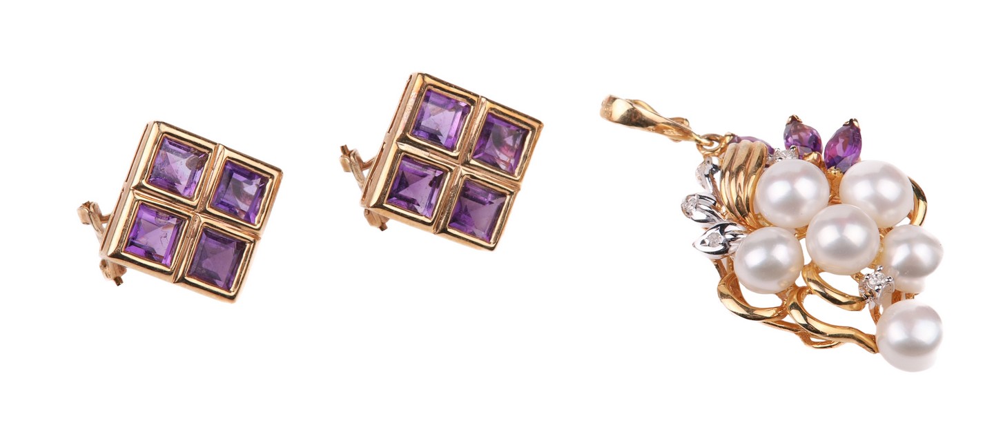 14K Amethyst pendant and earrings