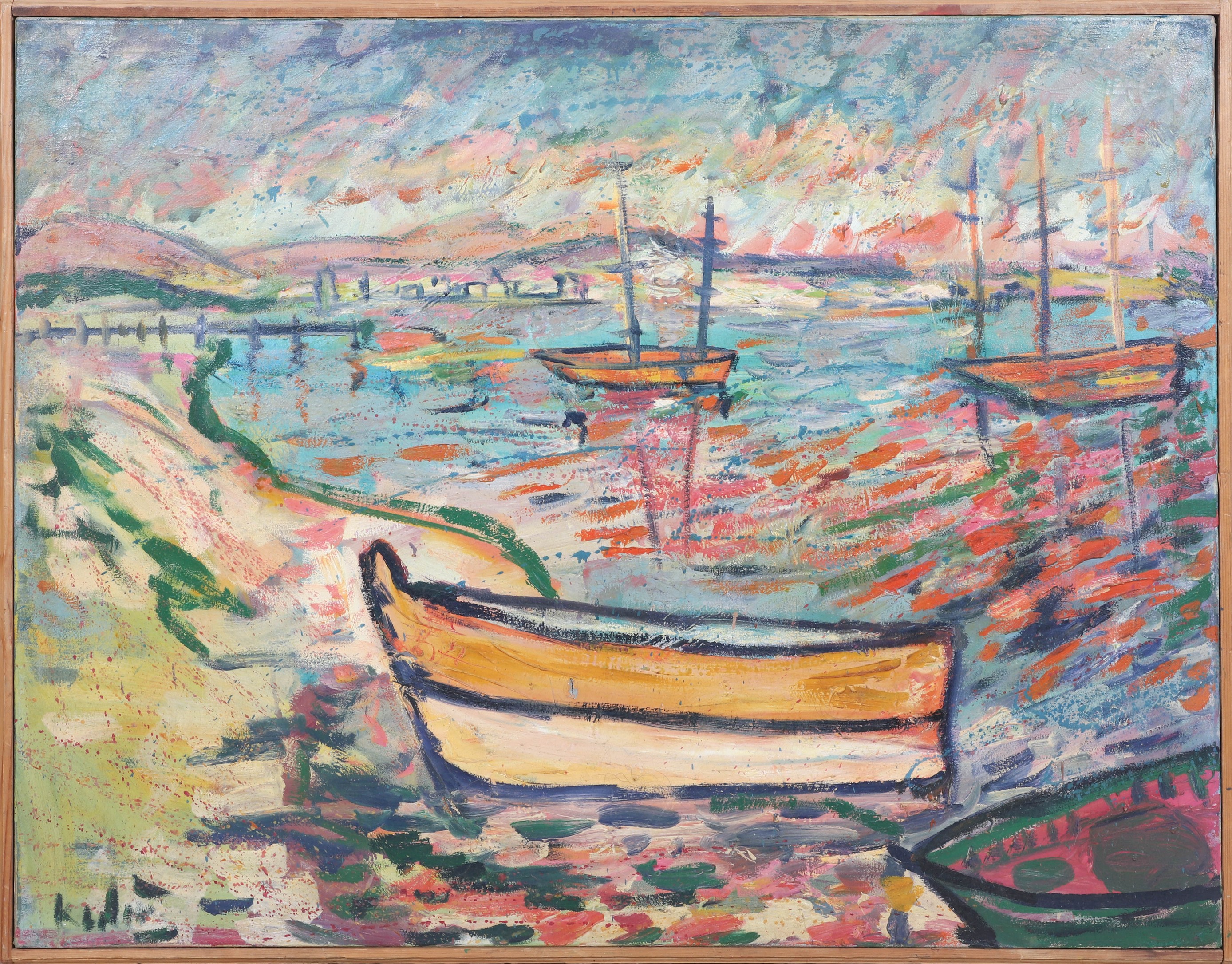 Large Impressionist Harbor Scene