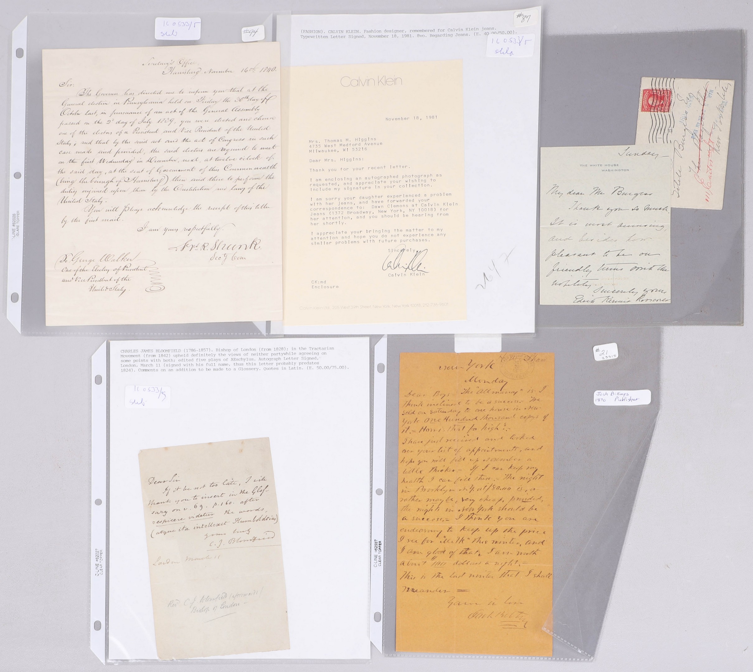 Five signed letters, c/o:

A typed letter,