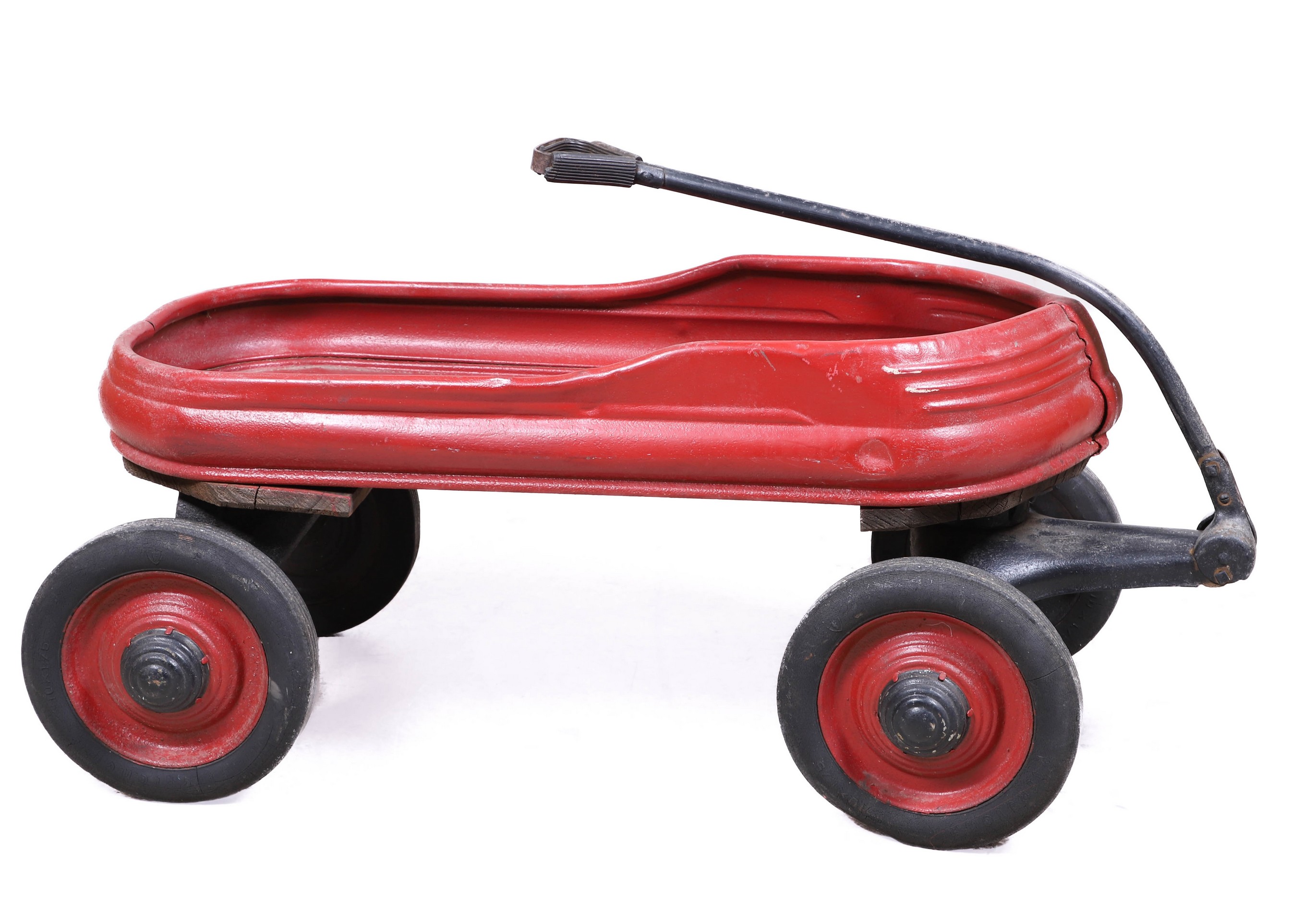Vintage red painted childs wagon,