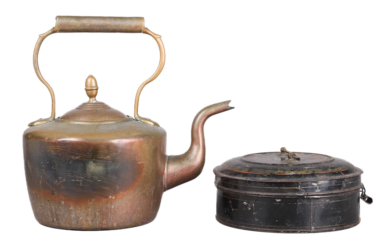 Tole painted spice box and kettle
