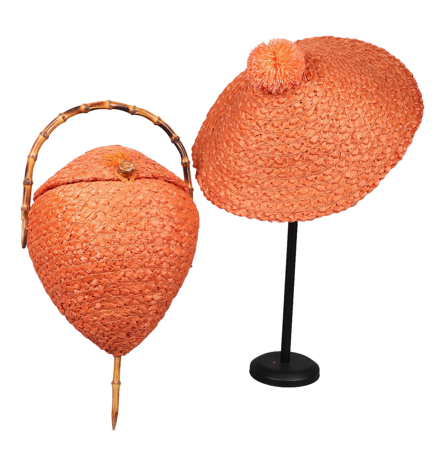 1960's French raffia hat and purse,
