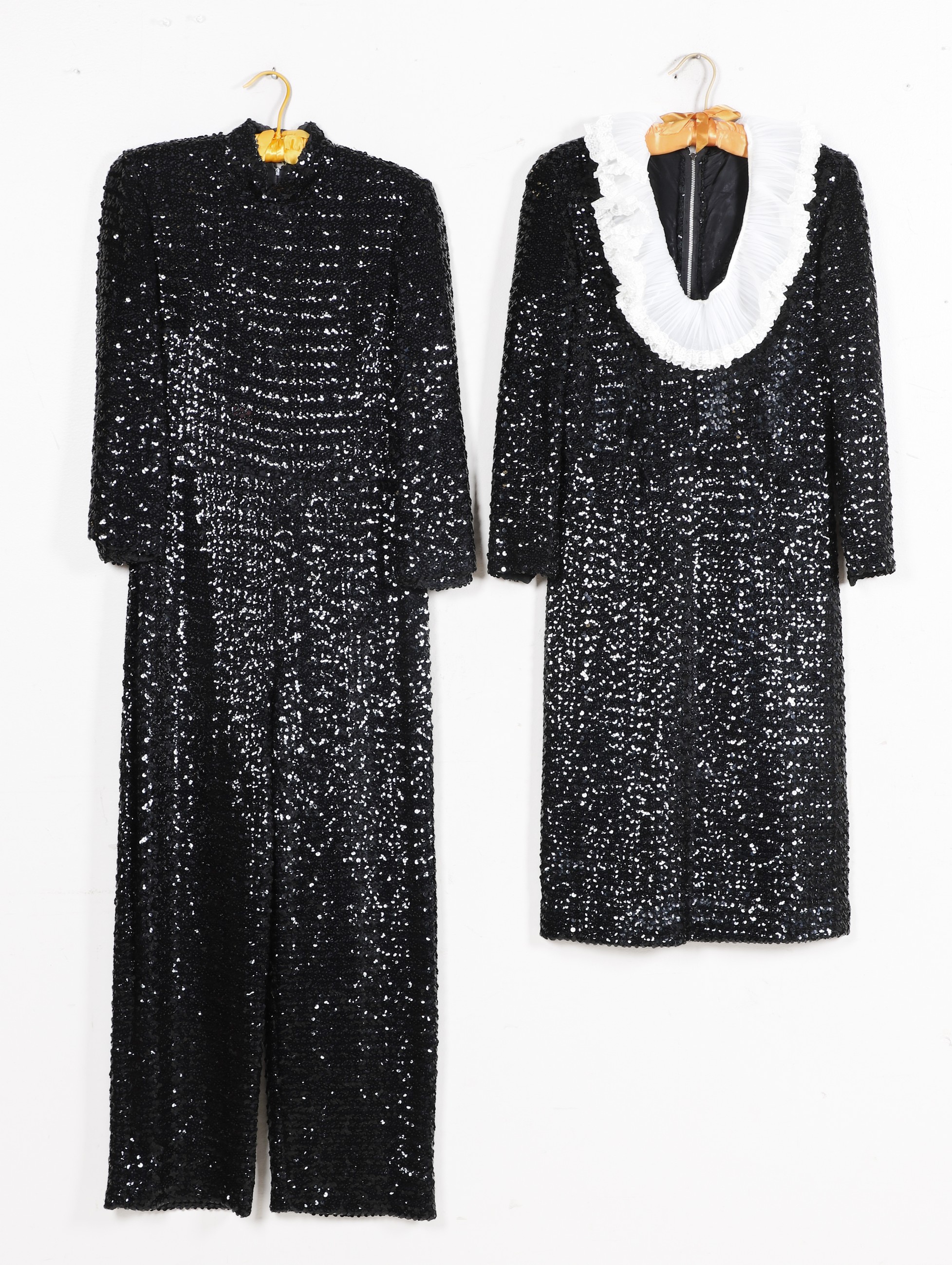 (2) 1960's black sequin dress and