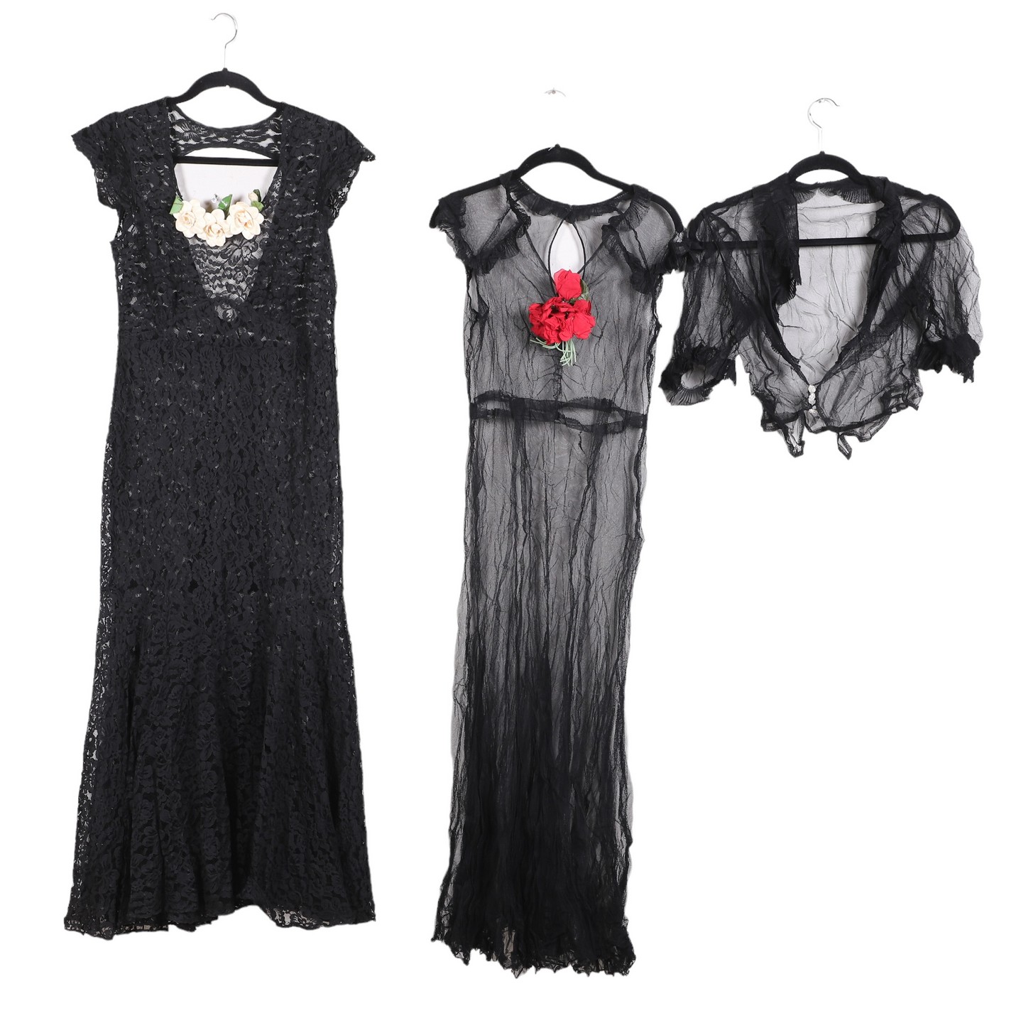  2 Early 20th c black lace dresses  27a700
