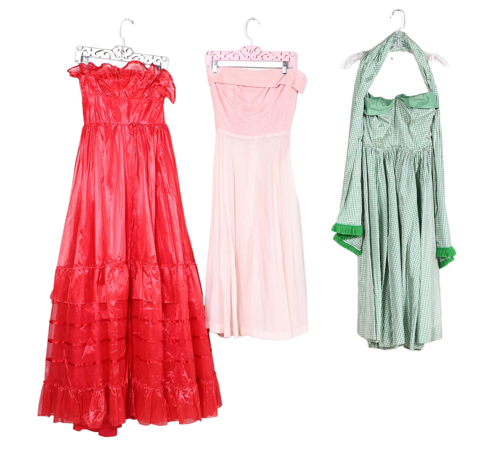 (3) 1950s strapless party dresses to