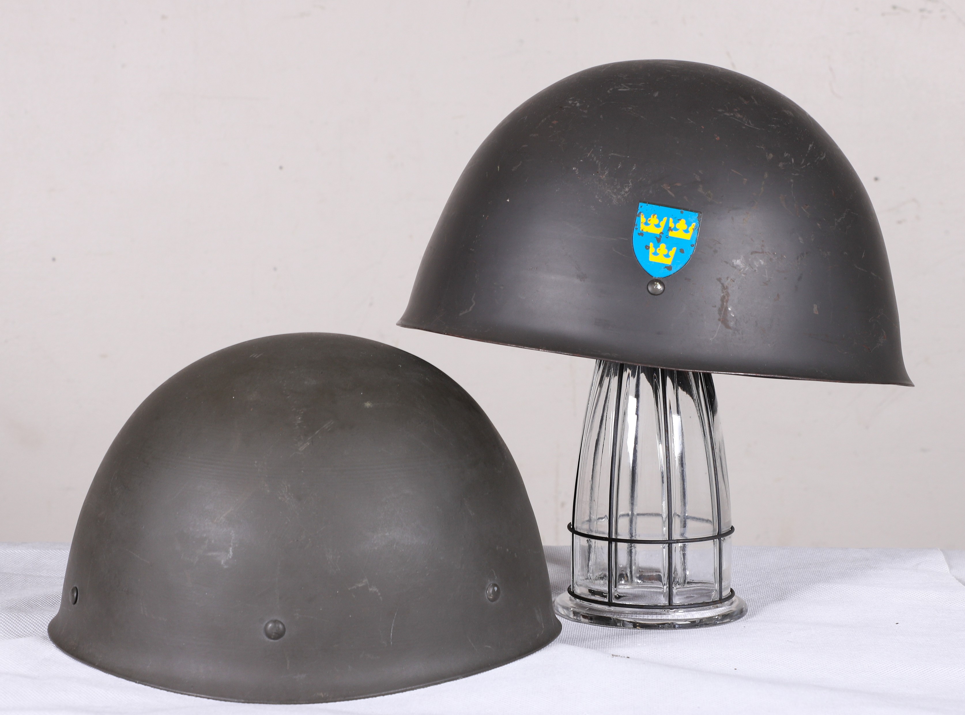 (2) Swedish military helmets, refurbished