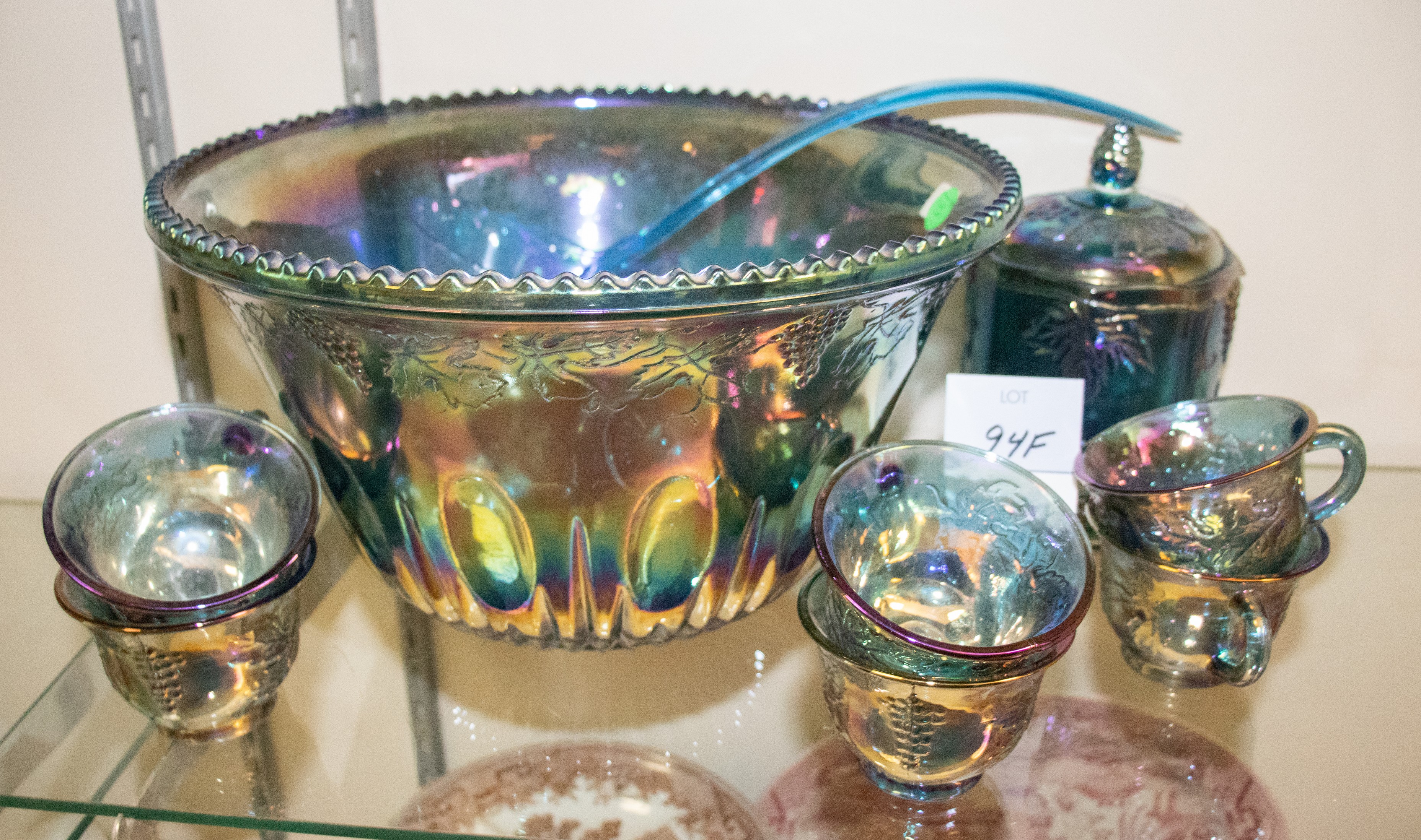 (13) Pcs blue iridescent Carnival glass,