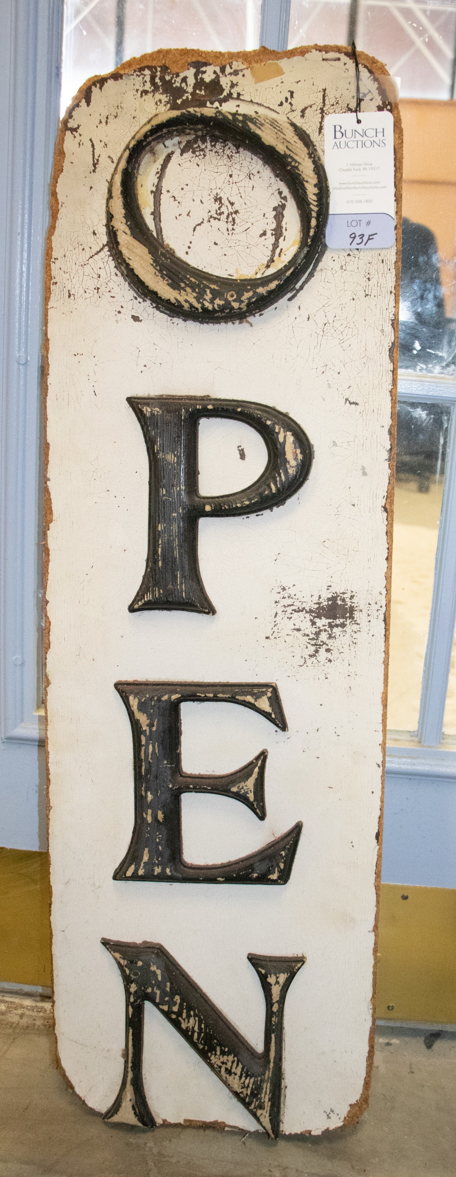 Rustic "Open" sign, painted pressed