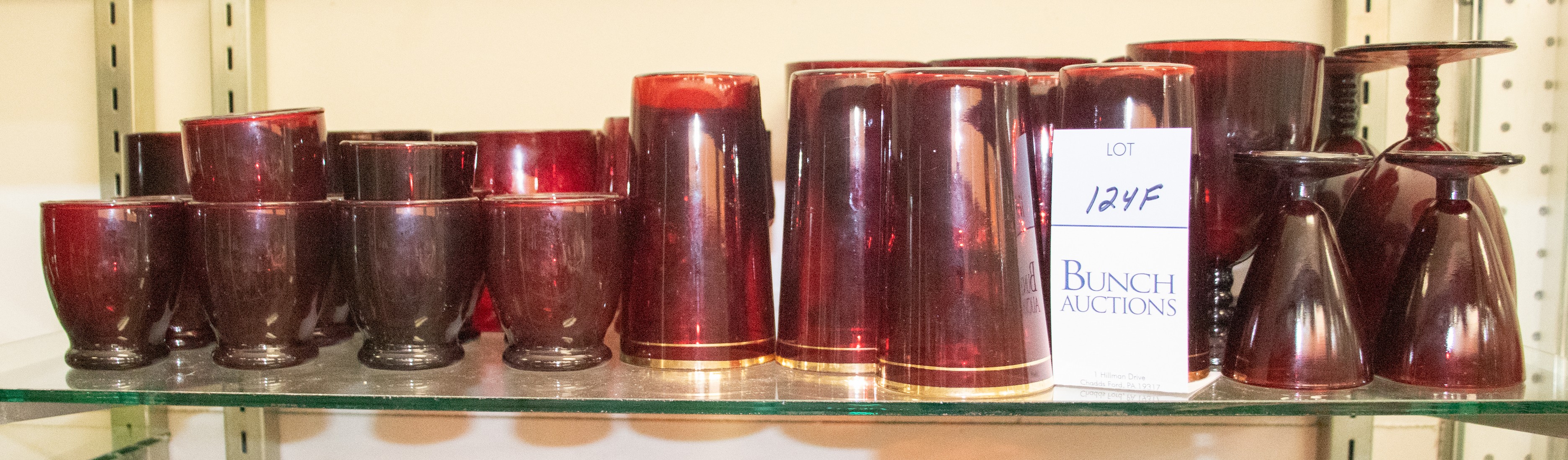 (35) Ruby red drinking glasses,