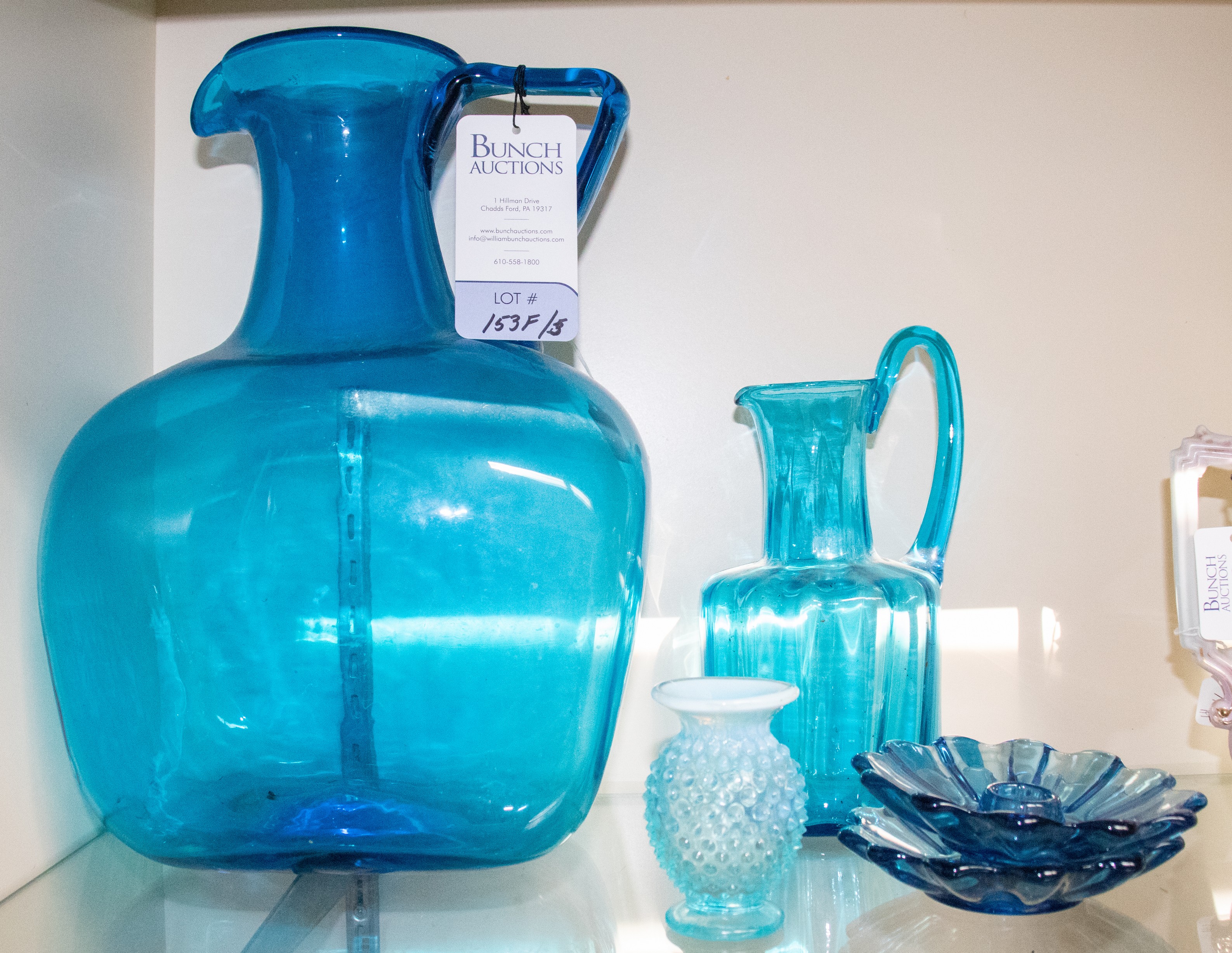(5) Pcs aqua blue glass, c/o 14-1/2"