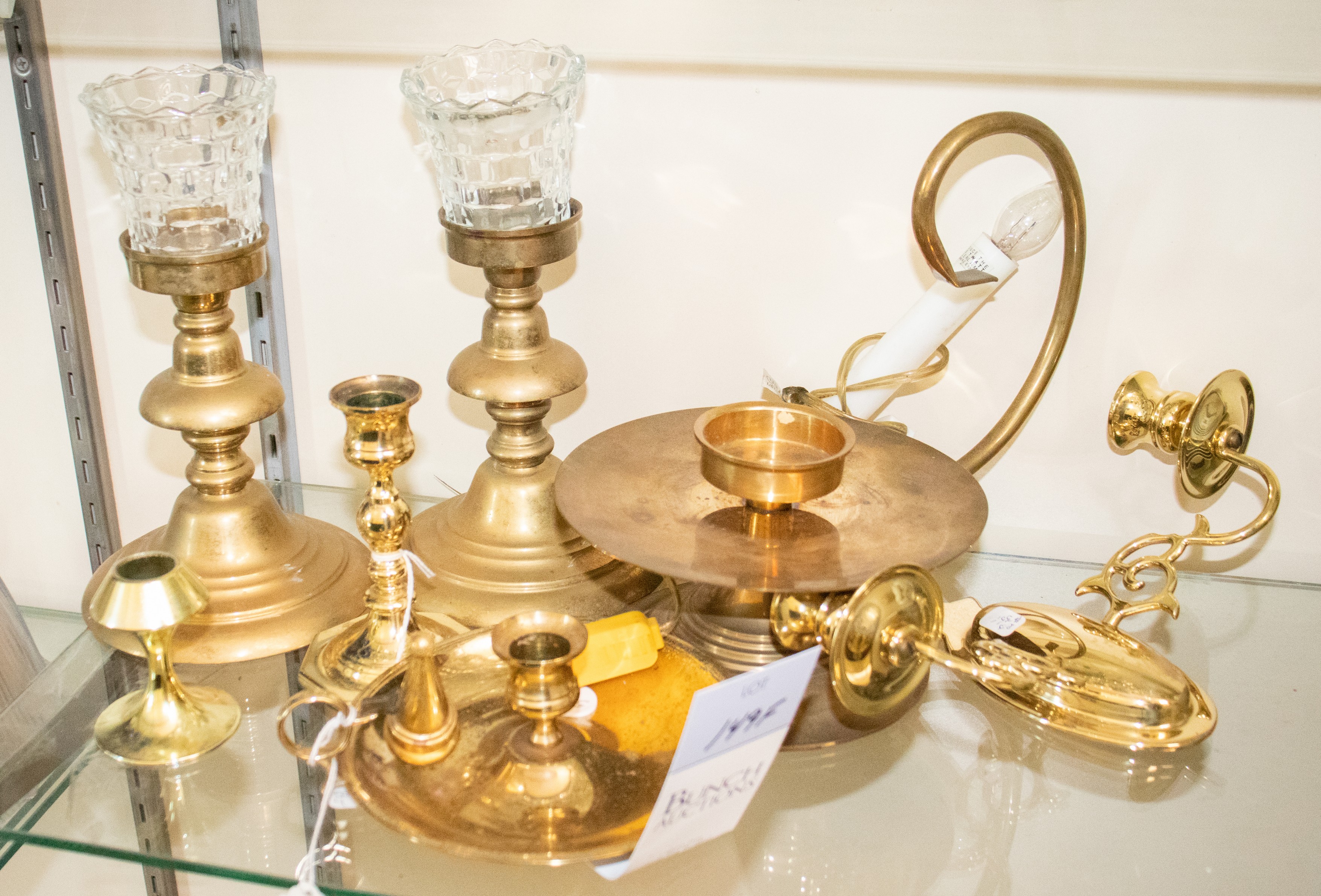 (8) Brass candlesticks, c/o pair with