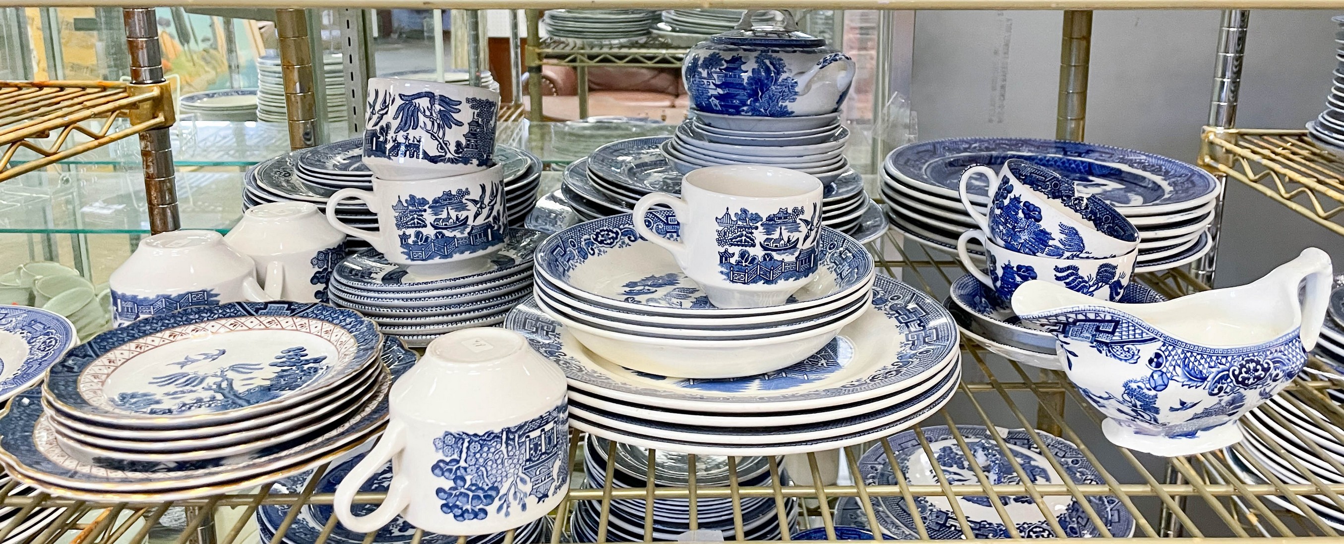 (60+) Pcs Blue Willow porcelain dinnerware,