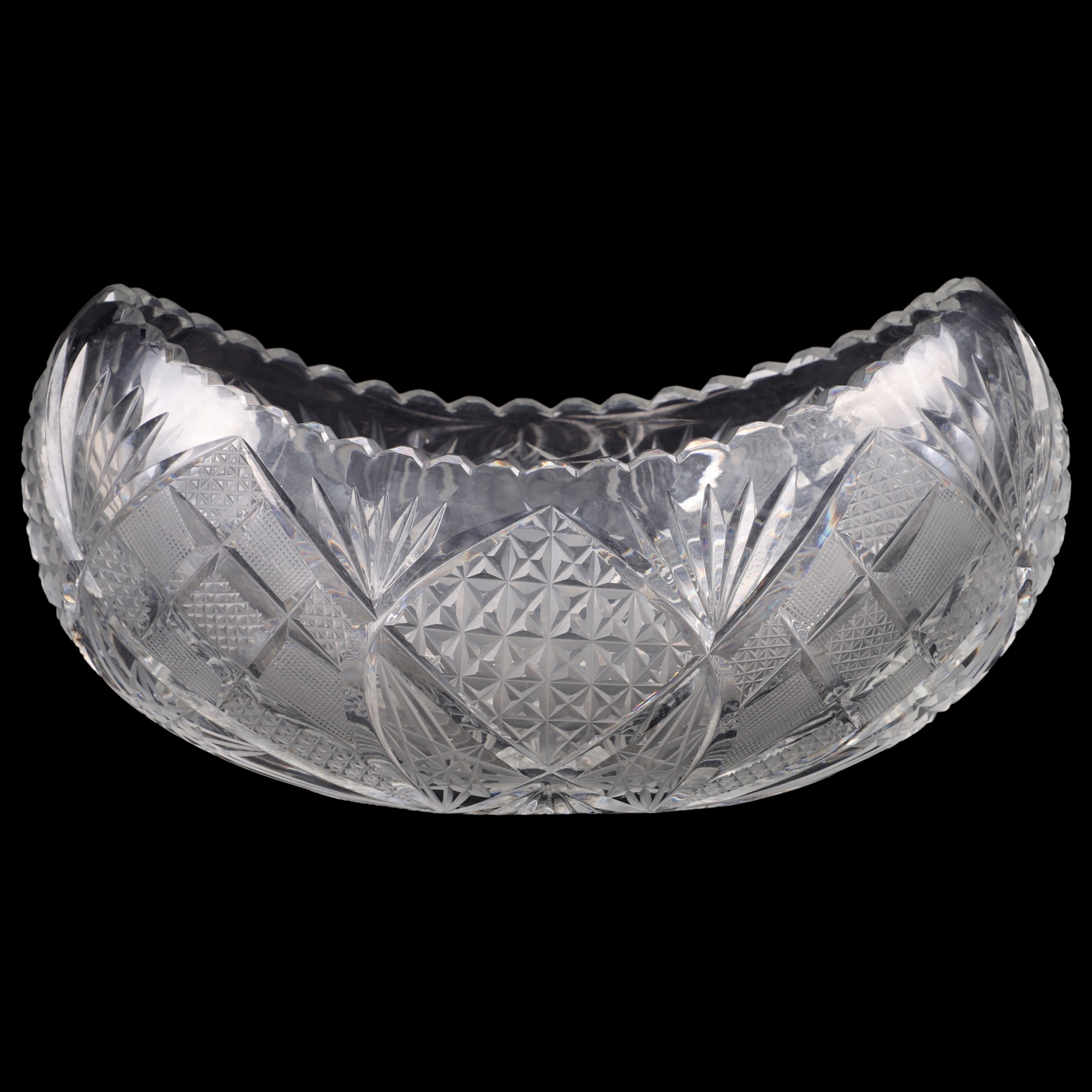 Cut glass boat bowl, 12-1/2" x