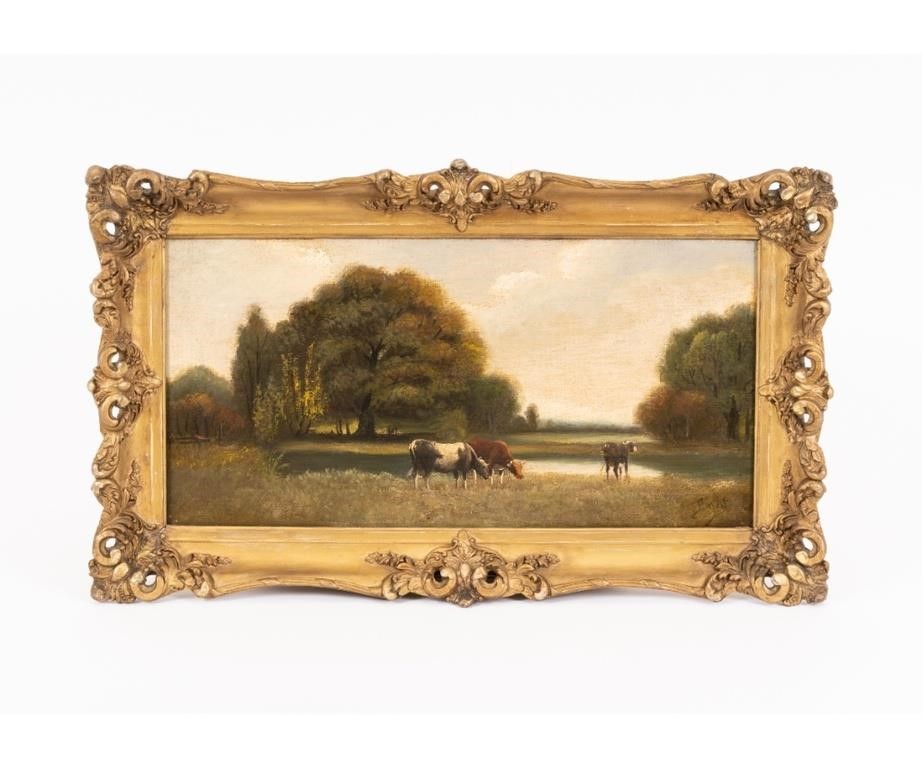 Oil on canvas of grazing cows  278e7a