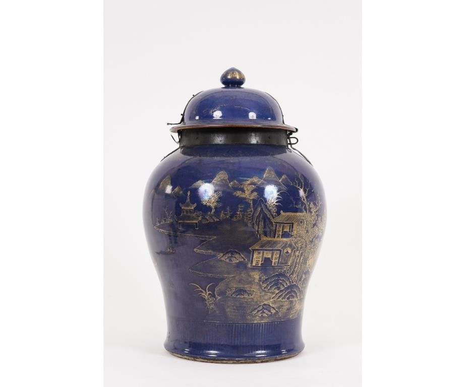 Large Chinese porcelain deep blue temple