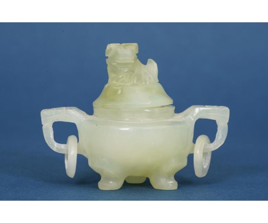 Small jade carved urn with cover,