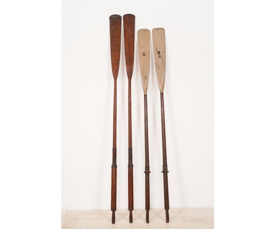 Two pair of vintage wooden oars, longest