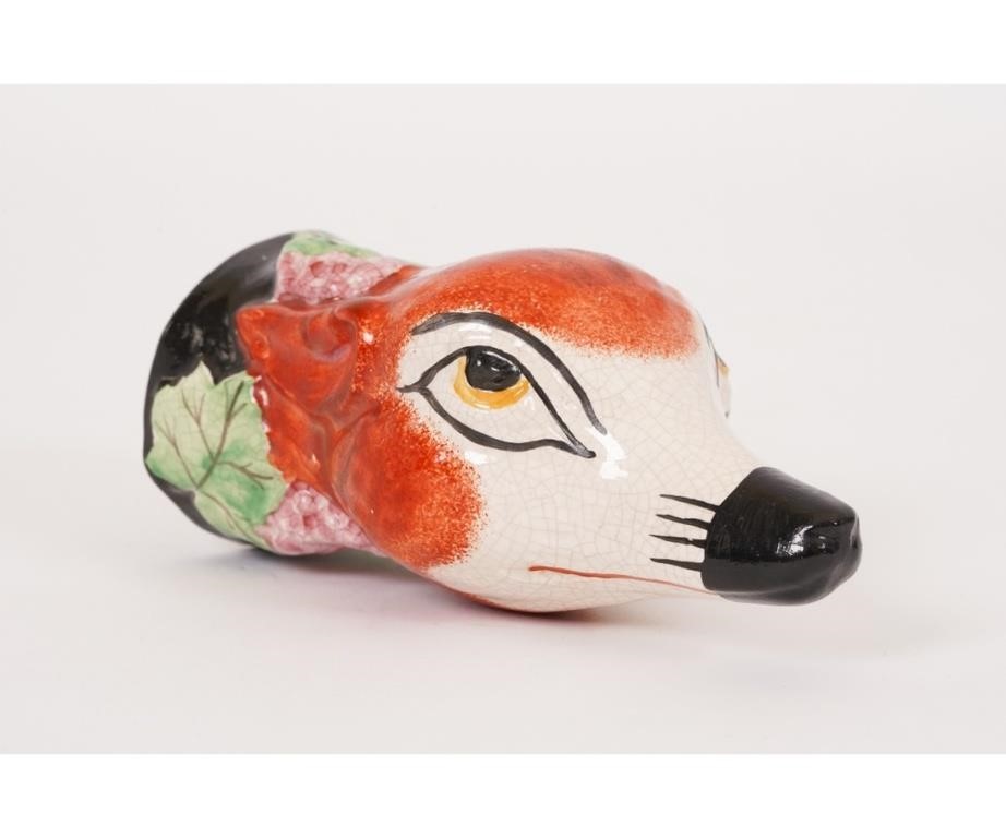 Staffordshire fox head stirrup cup,