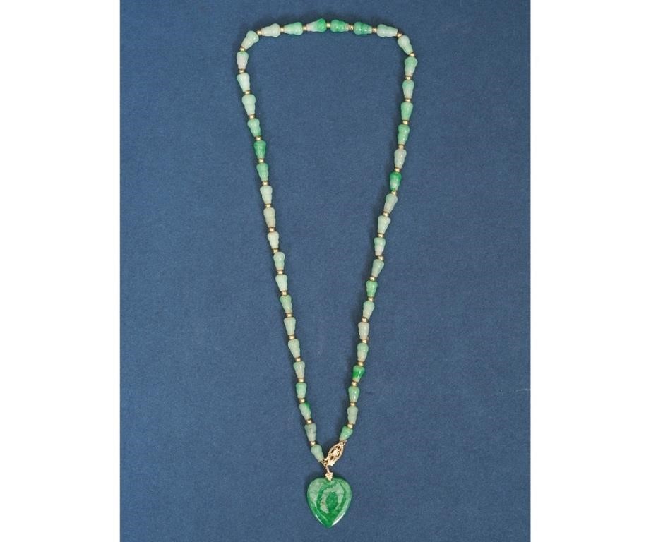Chinese green jadite necklace with