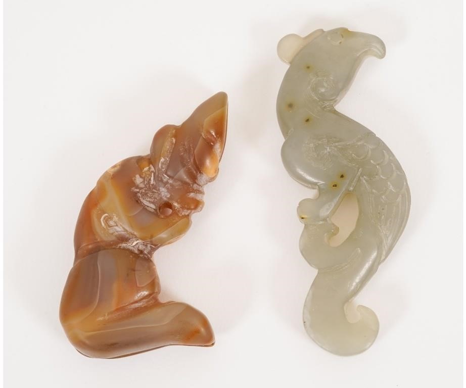 Two Chinese carved jade figures.
Bird: