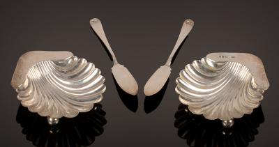 A pair of Victorian silver butter shells