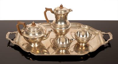 A five-piece silver tea service, Elkington