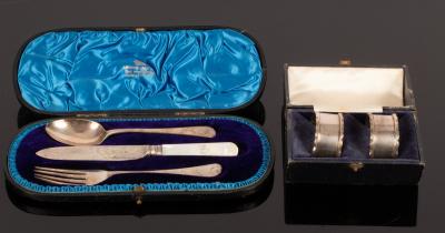 A silver Christening knife, fork