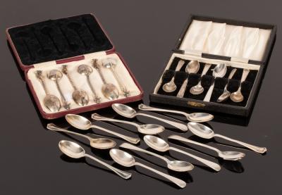 Three sets of six silver coffee spoons