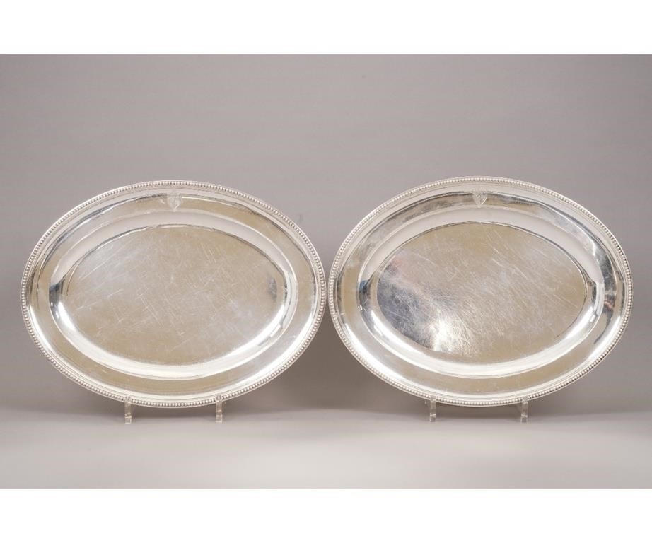Pair of English silver oval platters 28277c