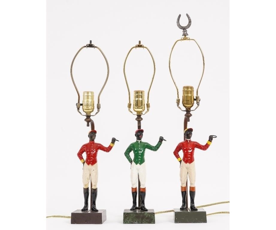 Three metal Jockey Club table lamps 10 5  28286c