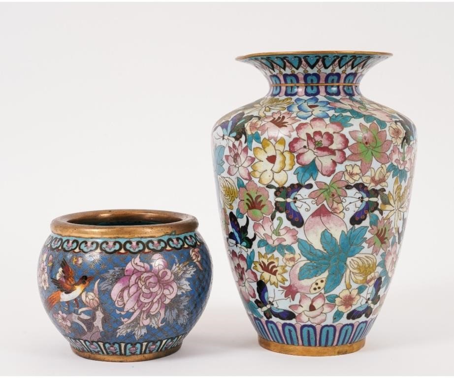 Cloisonne vase and bowl, 20th c.
Vase: