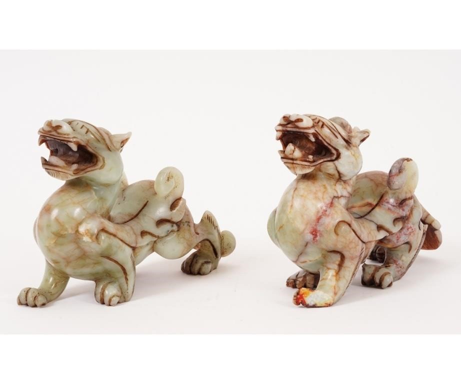 Pair of carved jade Foo dogs 19th 28288c