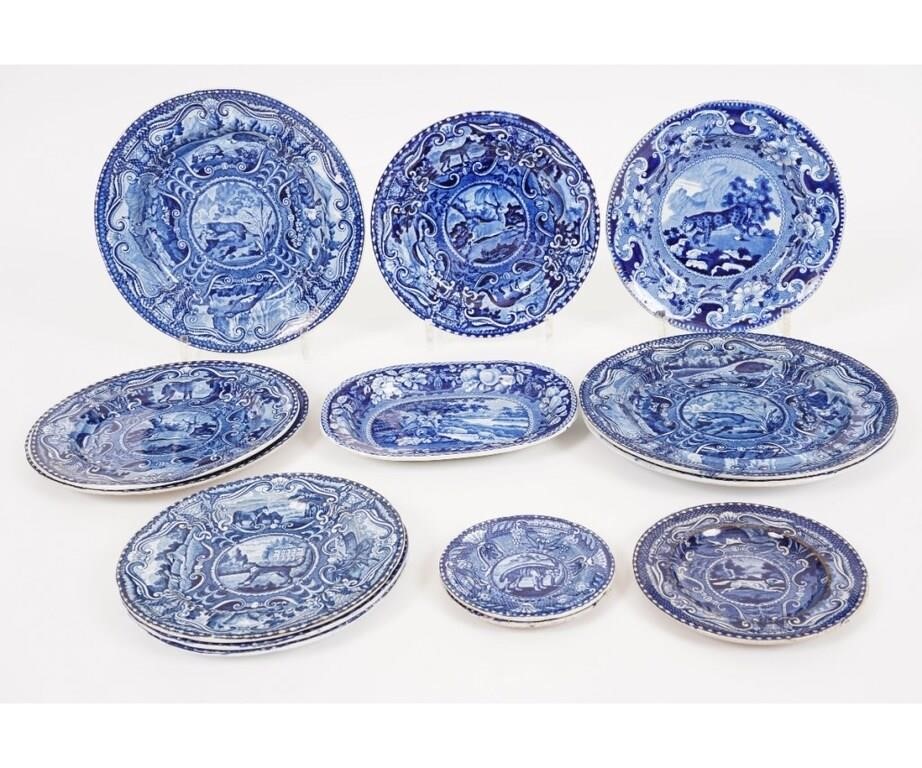 Fourteen pieces of blue Staffordshire 28289d