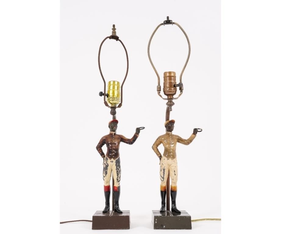 Two metal Jockey Club lamps.
10.5"h