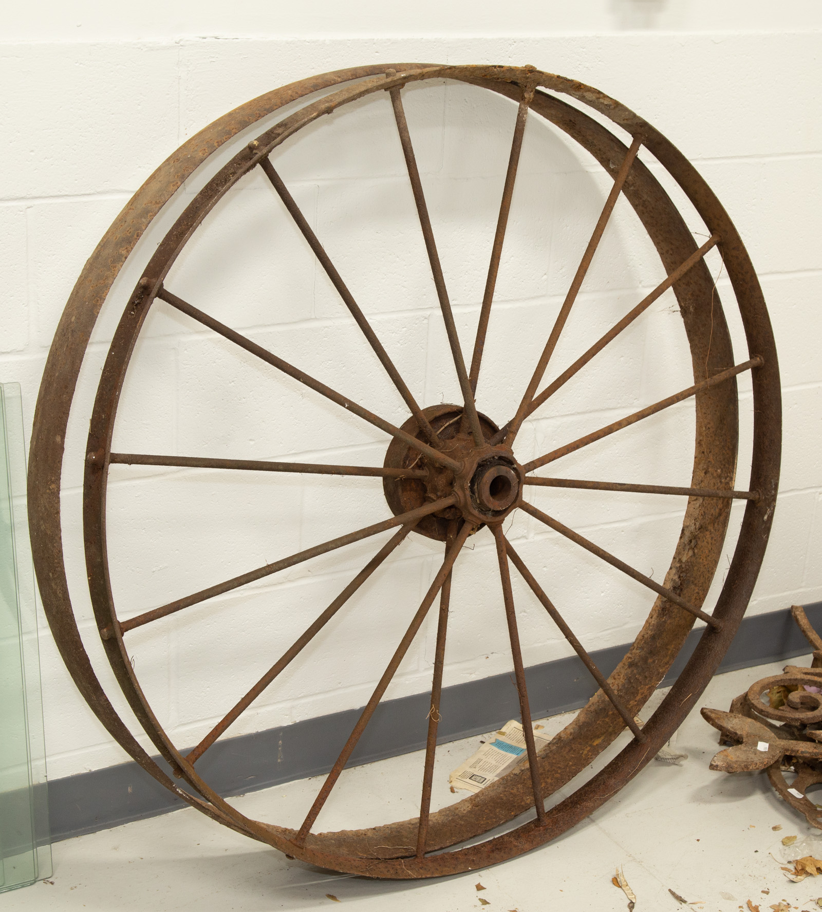 LARGE IRON CARRIAGE WHEEL AND IRON