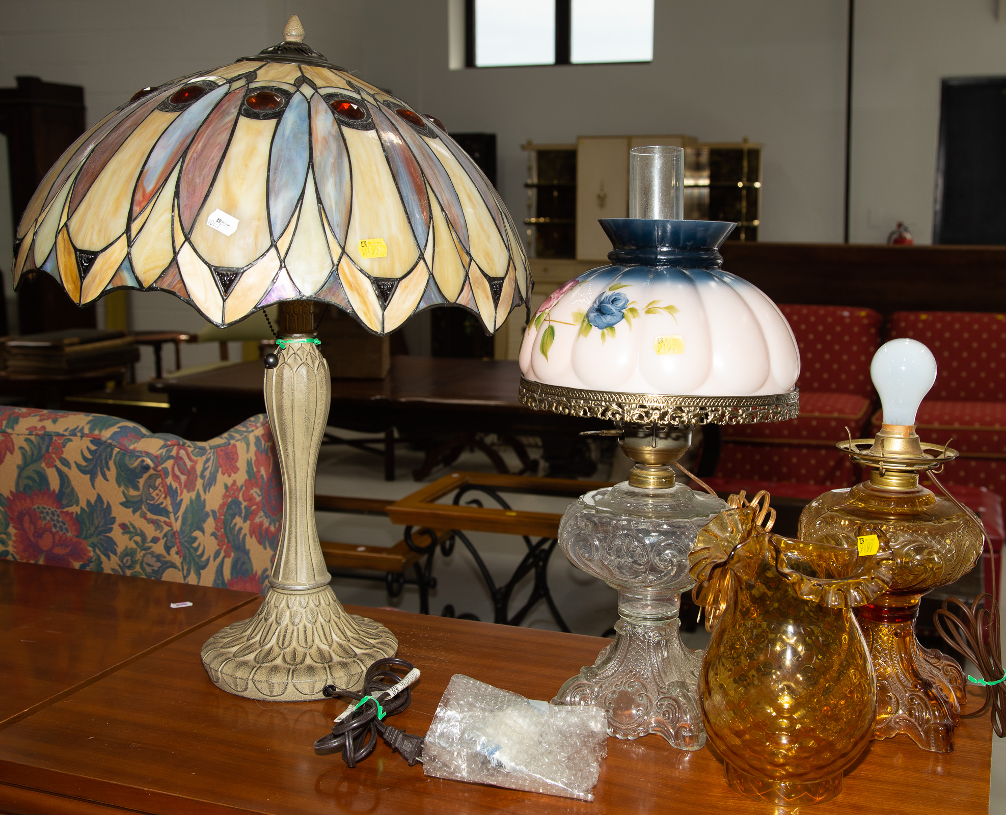 THREE ANTIQUE STYLE TABLE LAMPS Includes