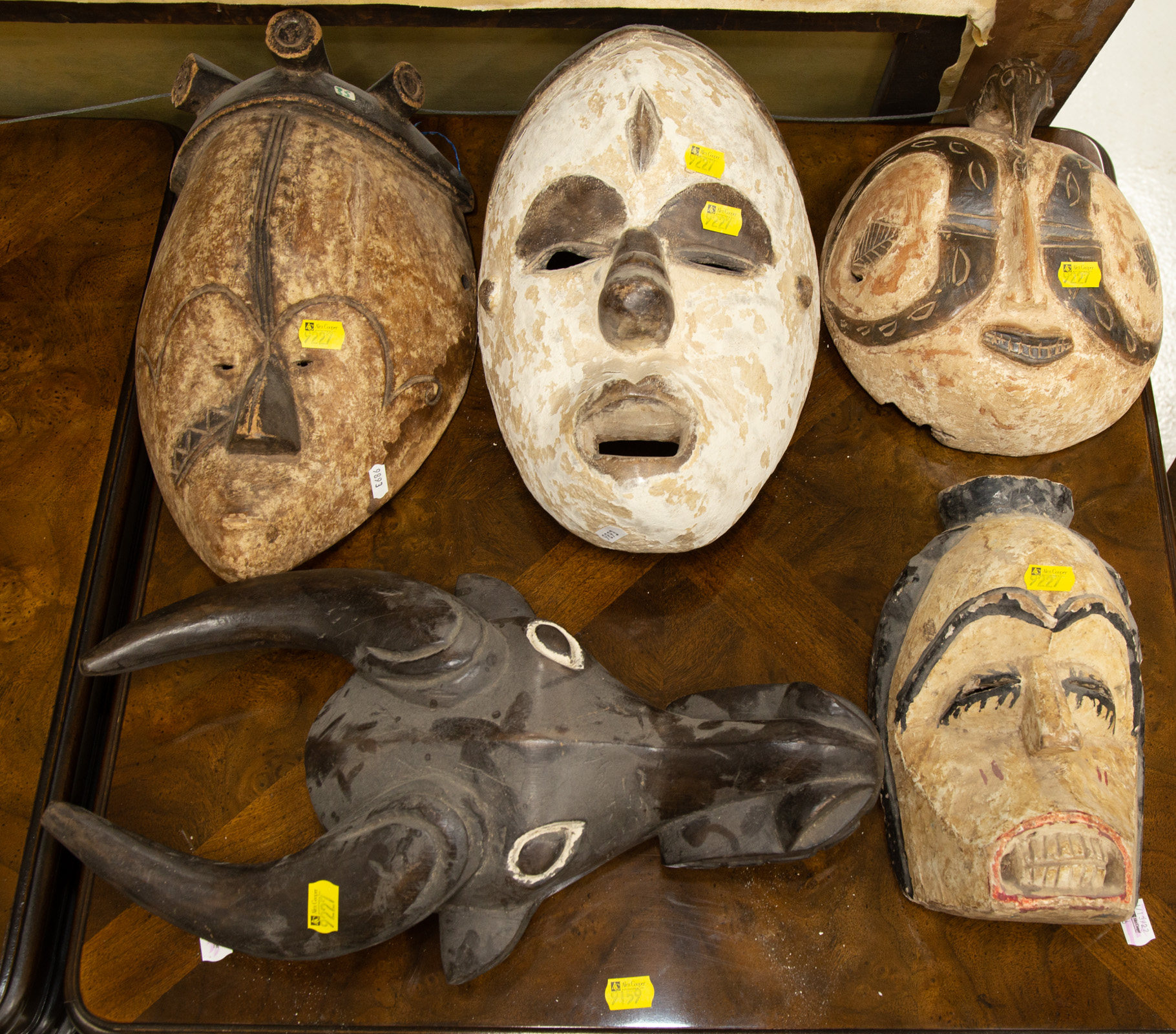 FIVE AFRICAN MASKS 20th century  288227