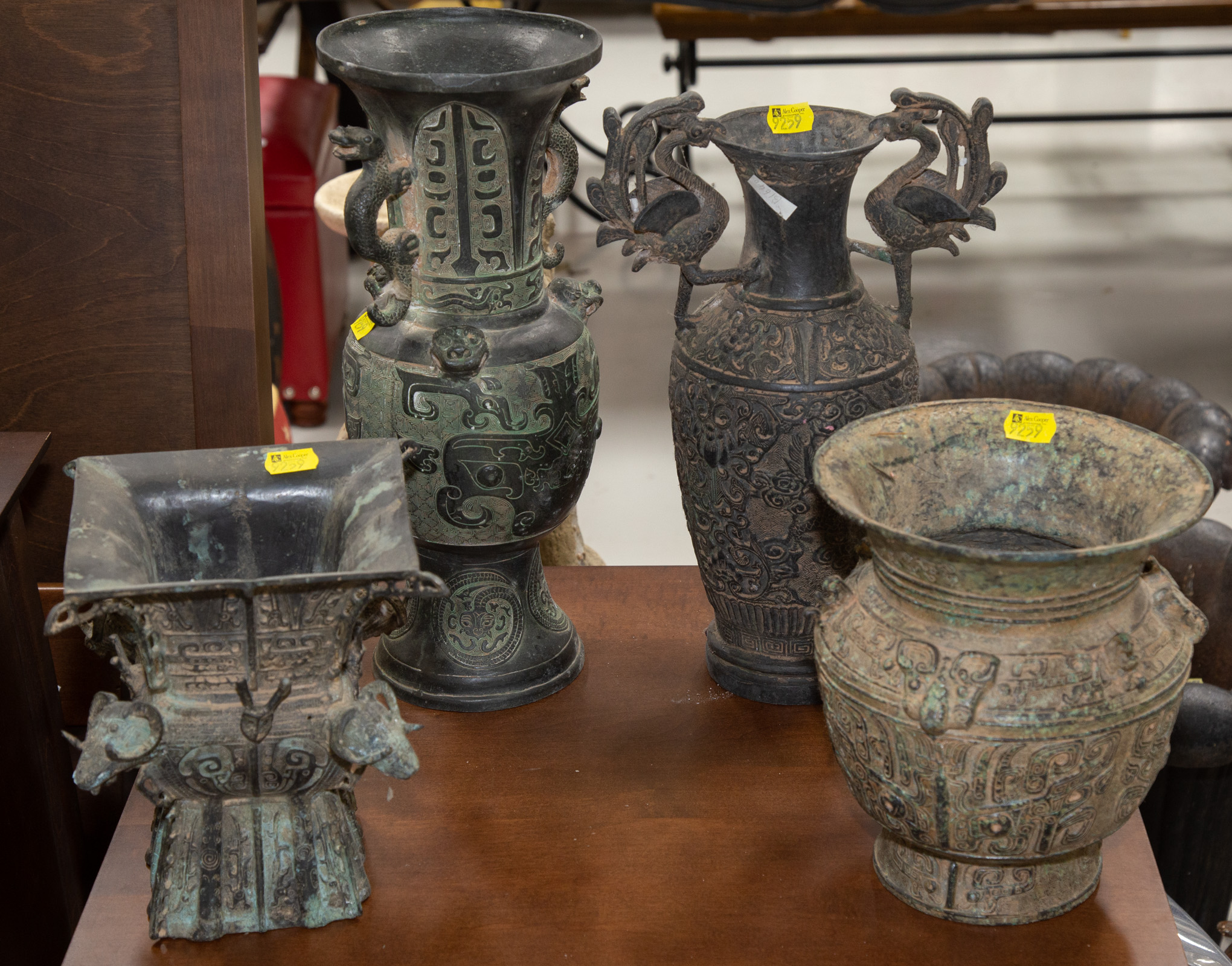 FOUR CHINESE ARCHAIC STYLE BRONZE